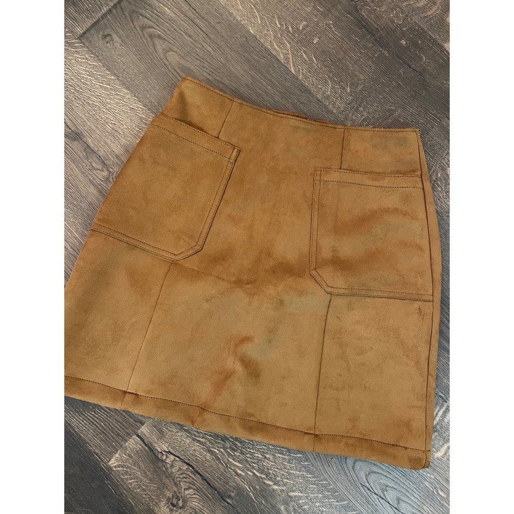 Maurices Suede Mini Skirt Pockets A-Line Tan Casual Career Size‎ 4